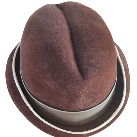 Vintage Made in Italy Wool Hat Elegant Rolled Brim Brown Fedora Corona Lou Fox - Picture 11 of 15